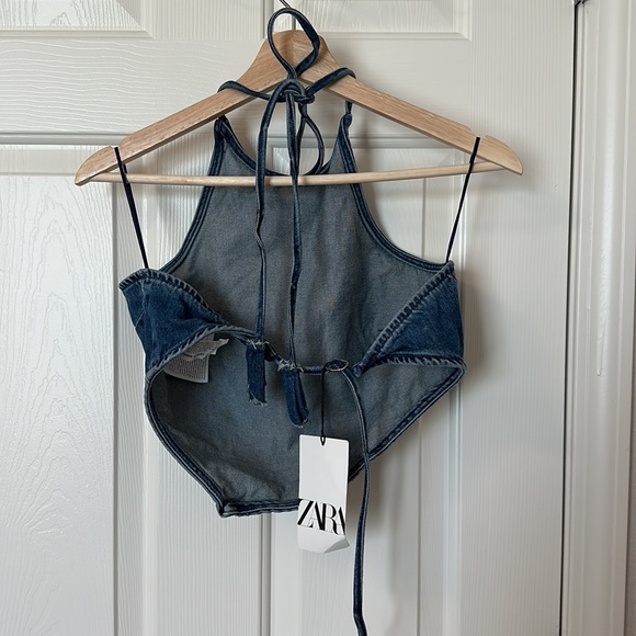 Zara CROP DENIM HALTER TOP - Picture 3 of 3